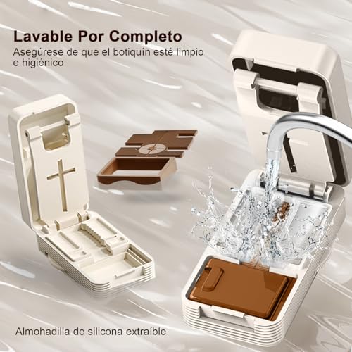 Cortador de Pastillas con Hoja Oculta, Evita Cortes en las Manos, Cortador de Pastillas Ajustable, Corte Preciso de Medicamentos, Divide en 2/4 Partes, para la Mayoría de las Tabletas (Blanco Marron)