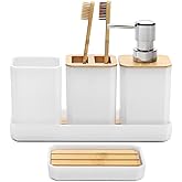 FEILANDUO Bathroom Accessories Set,5 Pcs Bathroom Accessory Gift Set, Soap Dispenser, Soap Dish, Toothbrush Holder, Toothbrush Cup, Vanity Tray, Boho, Modern Bathroom Decor (White)