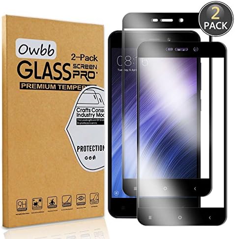 [2 Pack] Owbb Tempered Glass Screen Protector For Xiaomi Redmi 4A Black Full Coverage Film 99% Hardness High Transparent Explosion-proof