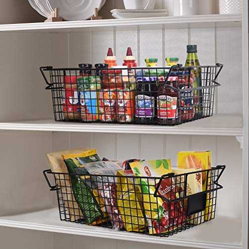 Set of 2 Stackable XXL Wire Baskets For Pantry Storage and Organization
