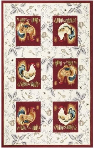Amazon Com Country Rooster Rug 5 6 Round Burgundy Home Kitchen