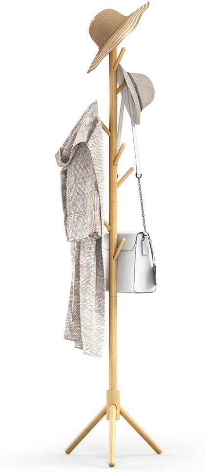 UVII Tree Coat Rack Stand, Sturdy Wooden Coat Rack Stand, 8 Hooks - Super Easy Assembly NO Tools Required -,Hallway/Entryway Coat Hanger Stand for Clothes, Suits, Accessories