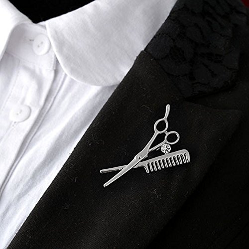 Hairdresser Scissors and Comb Pin Brooch Necklace for Jacket Men 's Suits Buckle Neckwear Decoration