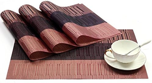 Placemats, Susaneey Set of 4ps Heat-resistant PVC Table Mats, Stain Resistant Anti-skid Washable Vinyl Insulation Non-slip Eat Mat, Red