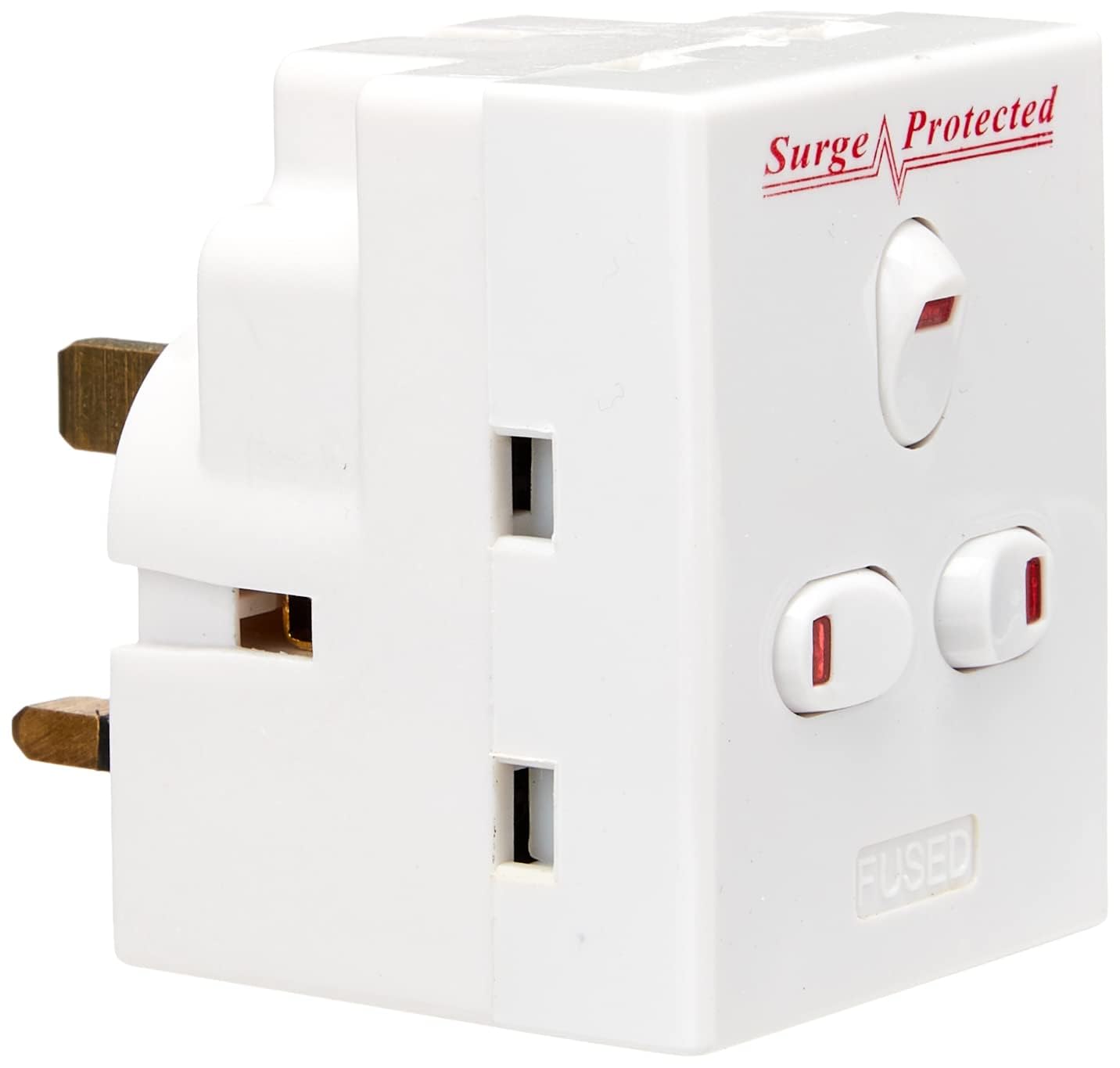 ShaniTech 3-Way Switched Multi Plug Adaptor - 13A Surge Protected UK Mains Extension Socket with Individual Neon Power Switches, 3 Gang Plug-In Adapter