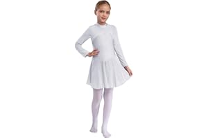 FEESHOW Youth Girls Shiny Rhinestones Mesh Long Sleeves Figure Ice Skating Ballet Dance Leotard Gymnastic Dress
