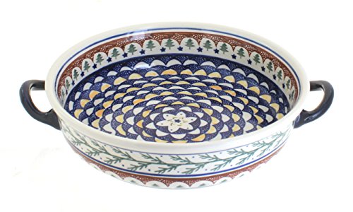 Click Here to See More Images Blue Rose Polish Pottery Evergreen Round Casserole with Handles