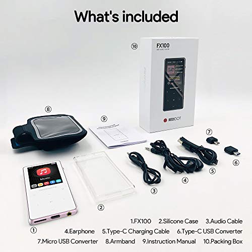 MP3 Player, 16GB Player with Bluetooth 4.2, Music Player with FM Radio, One Click Recording, 2.4" Screen, Built-in Speaker, HiFi Lossless Sound, Support up to 128GB(Earphone, Sport Armband)