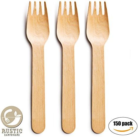 Eco Disposable Forks 150 Pc Set by Rustic Earthware | Birch Wood Biodegradable Tableware | Use for Appetizers, Dinner &amp; Desserts | Bonus Party, Wedding or Sustainable Ebook