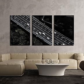 3 Piece Canvas Wall Art - Bird-Eye View of Highway - Modern Home Art Stretched and Framed Ready to Hang - 16"x24"x3 Panels