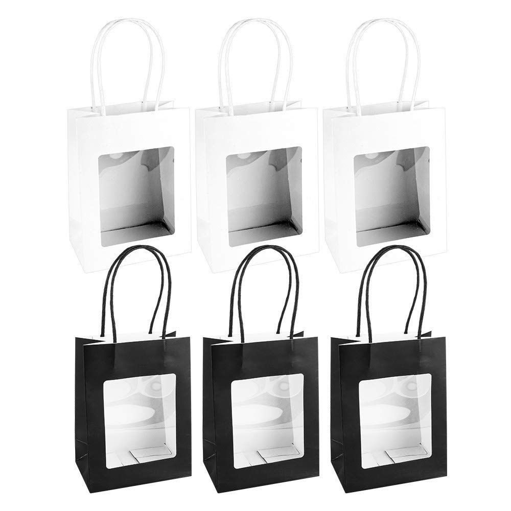 6 Pack Gift Bags with Aluminum Window and Handles | 7.5cm x 12.5cm | 16.5cm | 3 White and 3 Black