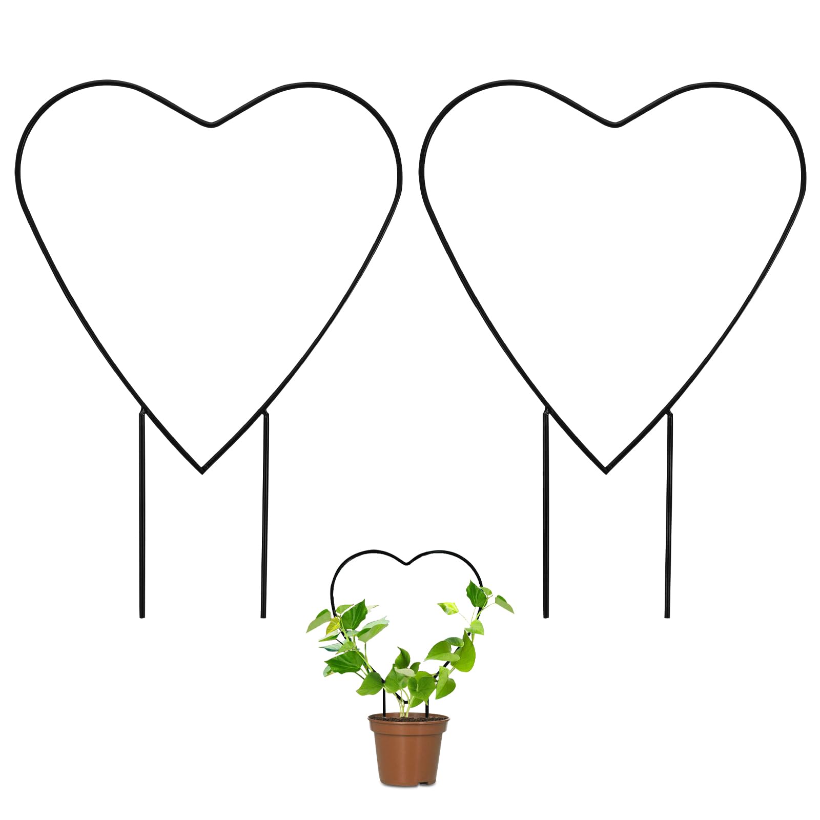 Huakaile 2 Pack Small Trellis for Potted Plants Climbing, 12.5" Outdoor Indoor Plant Trellis, Stackable Garden Plant Climber Support, Metal Houseplant Trelli Stakes for Vine Ivy Flowerpot (Heart)