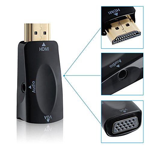 HDMI to VGA, Splaks Tiny Portable HDMI TO VGA with Audio Adapter Male to Female with 3.5mm Audio Output for PC Laptop Power-Free, Raspberry Pi Laptop ,Projector,HDTV,PS3,Xbox STB Blu-ray DVD