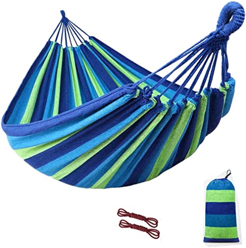 Photo 1 of Portable Cotton Hammock, Suitable for Hanging Durable hammocks, Perfect for Camping Outdoor/Indoor Backyard, with Hanging Ropes and Carrying Bags (Blue, Medium)
