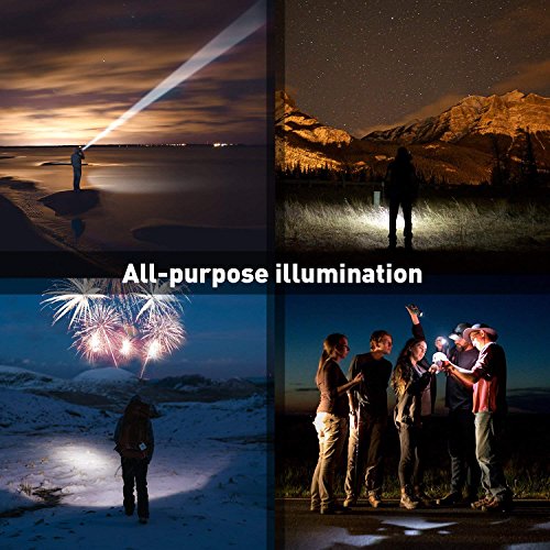 Tactical Flashlight Super Bright LED T6 CREE Flashlights 1000 Lumens [2 PACK] with 2 Rechargeable 18650 Lithium Ion Batteries and Charger - Water Resistant, Ideal for Camping Emergency or Gift-Giving - Thumbnail 6