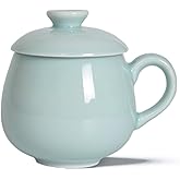 Amoysanli Ceramic Cup Coffee Cup Mug Water Mug, Porcelain Tea Cup Drinkware With Lid for Office and Home (Light Blue)