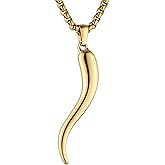 HZMAN Italian Horn Necklace for Men Women High Polished Stainless Steel Cornicello Pendant Protection Jewelry Gift