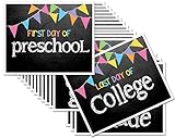 First Day & Last Day of School 8x10 Photo Prop Signs Entire Series Preschool - College Pastel Color Pennant Flags for Girls, 16-Grade Levels: Preschool, Pre-K, Kindergarten, 1st-12th Grades to College