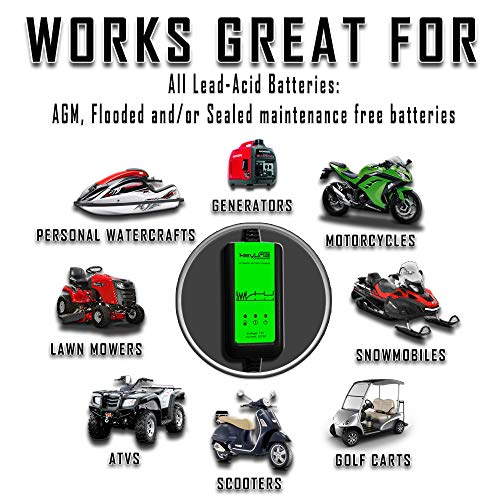 12V Automatic Battery Maintainer Tender Trickle Charger Desulfator | .75 Amp 5 Stage Smart Conditioner for Perfect Battery Charging & Maintenance by KeyLine Chargers | Best for Motorcycles ATV Jet Ski