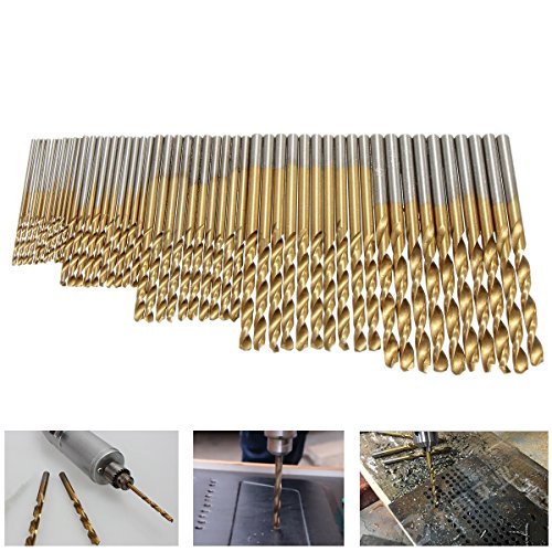 Click Here to See More Images Tonsiki 50PCS 1/25.4 in 1/16in 5/64in 3/32in 1/8in HSS Shank High Speed Steel Drill Bit Set Tools Titanium For Wood Plastic and Aluminum Copper Steel