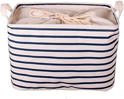YINGMO Foldable Cotton &amp; Linen Storage Bucket Washing Clothes Laundry Storage Basket With Handles Kids Toys Storage Basket (About 15×10×10 Inch)