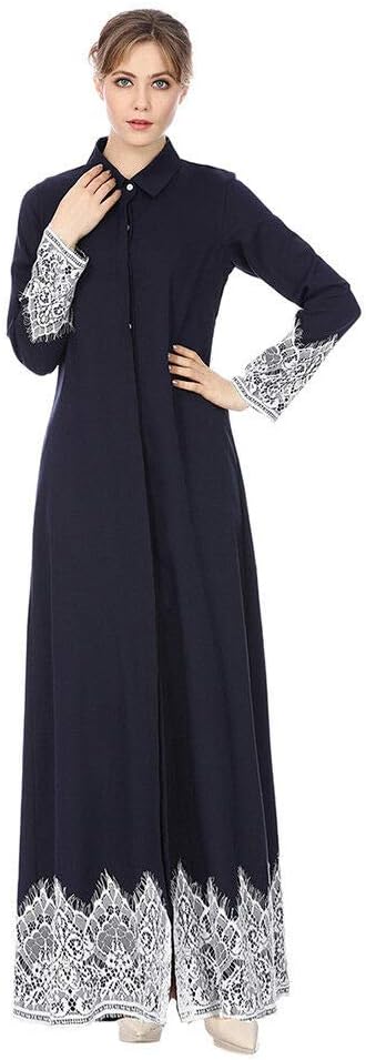 Muslim Ramadan Dresses Robes Lace Stitching Women Blouse Clothes