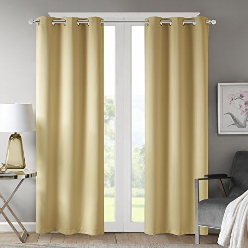 Comfort Spaces - Windsor Solid Yellow Window Curtain Pair / Set of 2 Panels - 42x95 inch panel - Blackout Room Darkening - Grommet Top - 2 Pieces