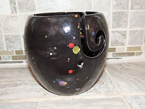Yarn Bowl, triple thread. Handmade ceramic. Unique Black/ purle Speckled glaze.