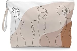 FOKONGNA Makeup Bag, Toiletry Bag, Waterproof Large Capacity Travel Cosmetic Bag, Zipper Pouch for Women, Girls, Sister, Friends, Wet Bag, Baby Diaper Bag, African American Black Women Minimalist Line Art