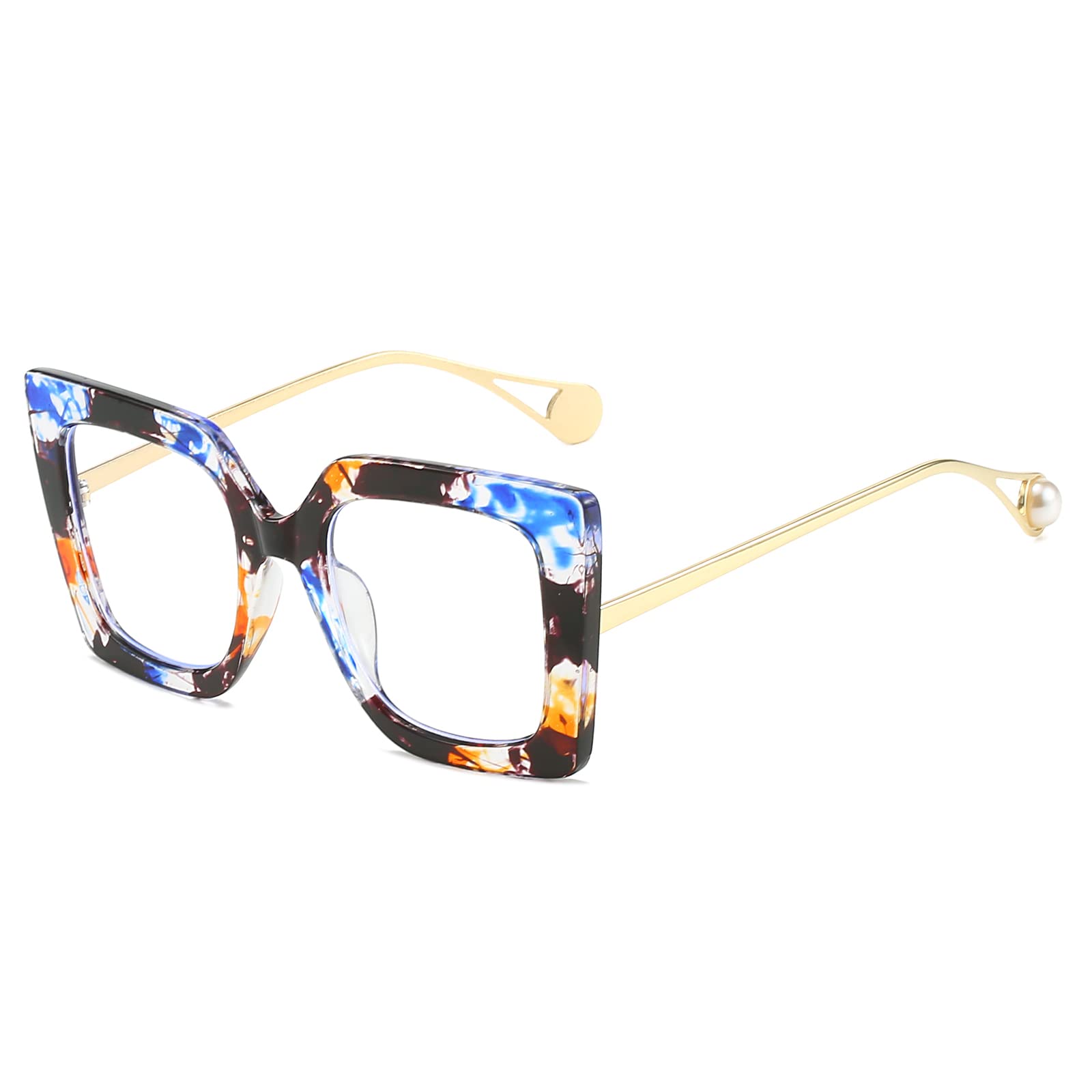 LJCZKA Blue Light Blocking Glasses Square for Women, Oversized Square Computer Glasses Metal Temple, Anti-Glare, Eye Strain & Headache