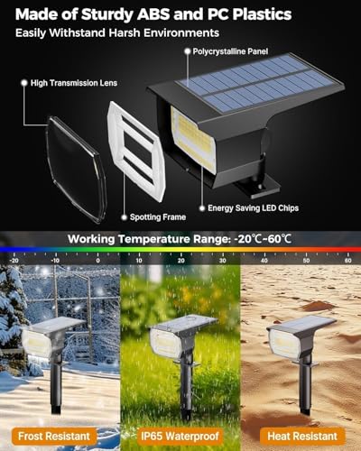 btfarm Set of 8 Solar Outdoor Spotlights, 72 LED Waterproof IP65, Solar Light with 3 Lighting Modes, 120° Adjustable Solar Outdoor Spotlight for Garden, Pathway, Pathway, Warm White