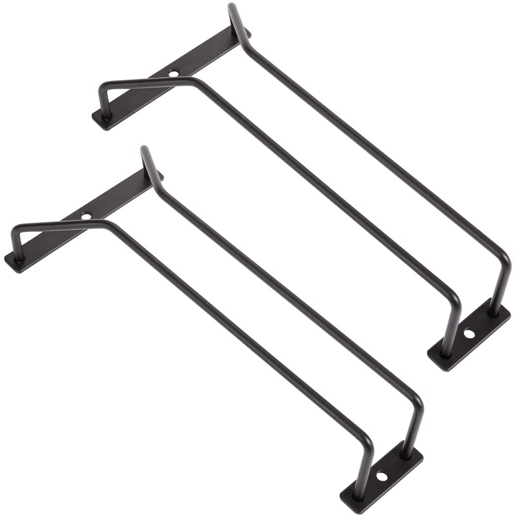 Dianoo 2pcs Black Metal Wine Glass Rack Under Cabinet, Classic Style, 24.5cm, Holds 2-3 Glasses, For Bar, Kitchen, Dining Table, Home