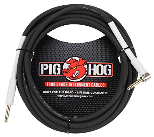 Pig Hog PH10R 1/4" to 1/4" Right-Angle 8mm Instrument Cable, 10 feet