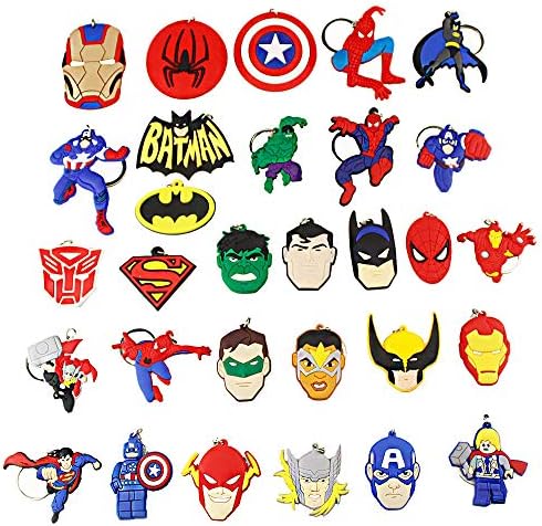 Earlywish 30pcs Keychain Key Tags Superhero Goodie Bag Stuffer Christmas Gift Holiday Charms for Kids Birthday Party Favors School Carnival Reward Prizes Decoration Collectible