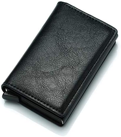 BesToo Credit Card Holder Minimalist Slim Wallet RFID Front Pocket Card Protector with Leather Cover Metal Case for Men & Women