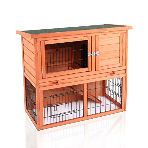 LAZY BUDDY Rabbit Hutch,Wooden Rabbit Cage Indoor and Outdoor Use with