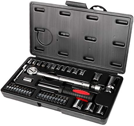 GETUHAND 42 Piece 1/4 and 3/8 Drive Metric Socket Wrench Set, Ratchet Handle, Extension Bars, Torx, Philips Bits, Bit Adapter, and Carrying Case