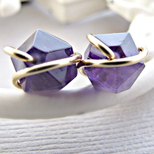 Amethyst Earrings, Amethyst Gemstone Earrings, 14kt Gold Fill, Post Earrings, Raw Cut Gemstone Earring, Gold Earrings, Gold Studs, Gold Post Earrings, 14k Gold Fill Earrings