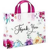 50Pack Thank You Bags with Handles, Medium Plastic Gifts Wrap Bag Bulk for Small Business, Retail, Boutique, Shopping Party Favors