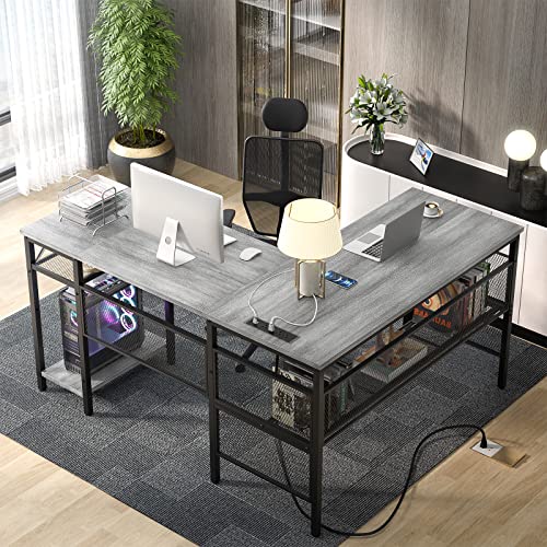 Unikito L Shaped Corner Computer Desk with USB Charging Port and Power