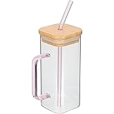 Luxshiny Transparent Glass Cup with Handle and Lid 5.31In Beverage Tumbler for Milk Juice Water Iced Coffee Home Kitchen