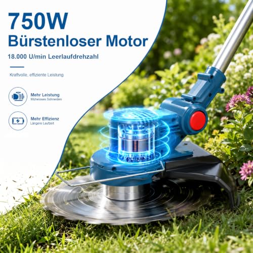 Akku Rasentrimmer für Makita Rasentrimmer Akkus mit 5 Klingentypen Bürstenlose Rasentrimmer mit Unkrautbürste mit Tap&go (ohne Akku) (Blue) | Without battery and brushless grass trimmer