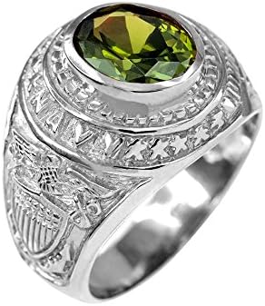 August CZ Birthstone US Navy Men's Ring in Solid 925 Sterling Silver