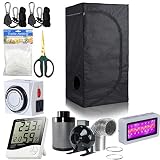 BloomGrow 24''x24''x48'' Grow Tent + 4'' Inline Fan Filter Duct Combo + 300W LED Light + Hangers + Hygrometer + Shears + 24 Hour Timer + Trellis Netting Indoor Grow Tent Complete Kit