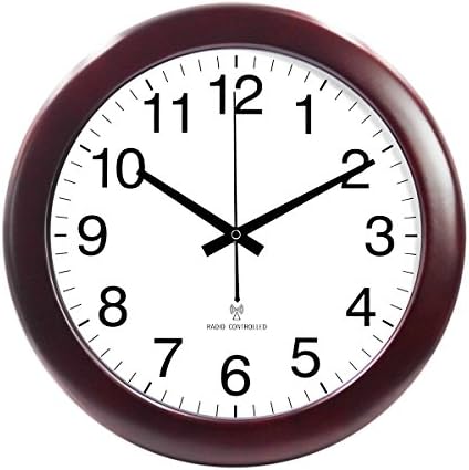 14.7 Inch Wooden Big Digit Silent Non-ticking Radio Controlled Clock, RCC Wall Clock with 4 US Time Zone & DST Selectable (Wood, 14.7')