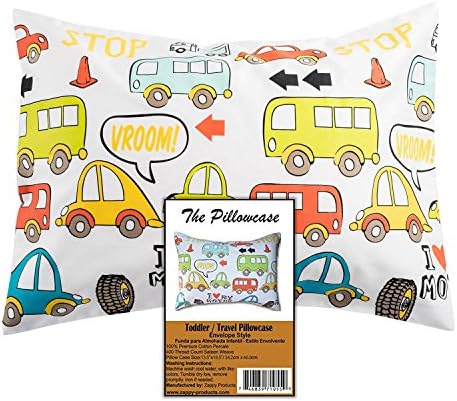 Toddler Pillowcase Travel Pillowcase 100% Cotton Sateen Toddler Pillow Case, Covers 13"x18", or 14"x19" Toddler Baby Travel Pillows Naturally Hypoallergenic Kids Envelope Style Cases 400 TC Cars