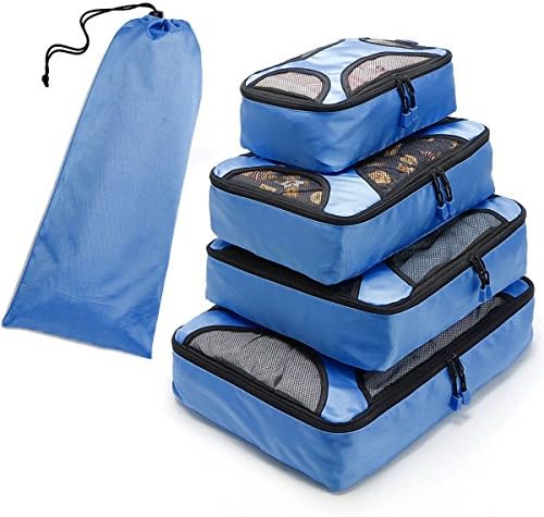Travel Packing Organizers - Clothes Cubes Shoe Bags Laundry Pouches For Suitcase Luggage, Storage Organizer 5 Set Color Blue