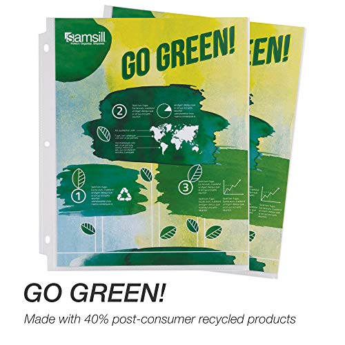 Samsill Recycled 500 Heavyweight Sheet Protectors, NonGlare, for 3