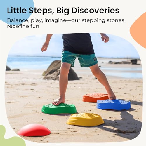 Balance Stepping Stones for Kids, 5pcs Sensory Stepping Stones, Indoor & Outdoor Obstacle Course Play Equipment, Enhances Toddler Gross Motor & Coordination Skills, Ages 3 4 5 6 7 8+