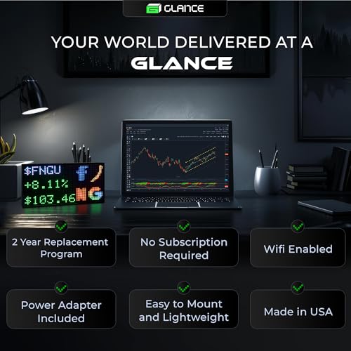 Glance LED Ticker - Customizable LED Display Sports Ticker, LED Display for Man Cave, Stock Market Ticker Display, Sports Score Retro Smart Pixel Display, Weather Display - 10.5"x5.5" Made in USA